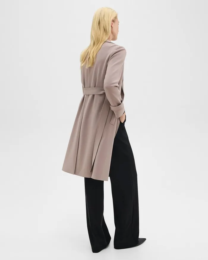 Women Theory Outerwear Oaklane Trench Coat In Admiral Crepe Cinder