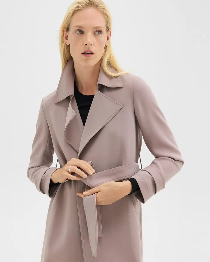 Women Theory Outerwear Oaklane Trench Coat In Admiral Crepe Cinder