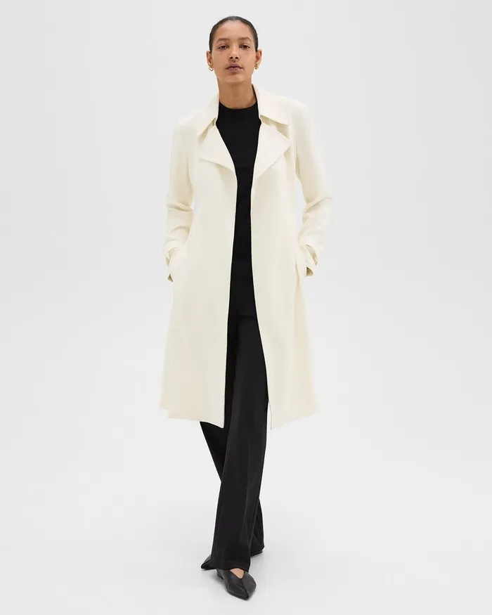 Women Theory Outerwear Oaklane Trench Coat In Admiral Crepe Rice