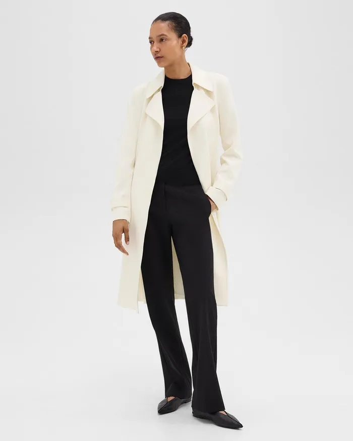 Women Theory Outerwear Oaklane Trench Coat In Admiral Crepe Rice