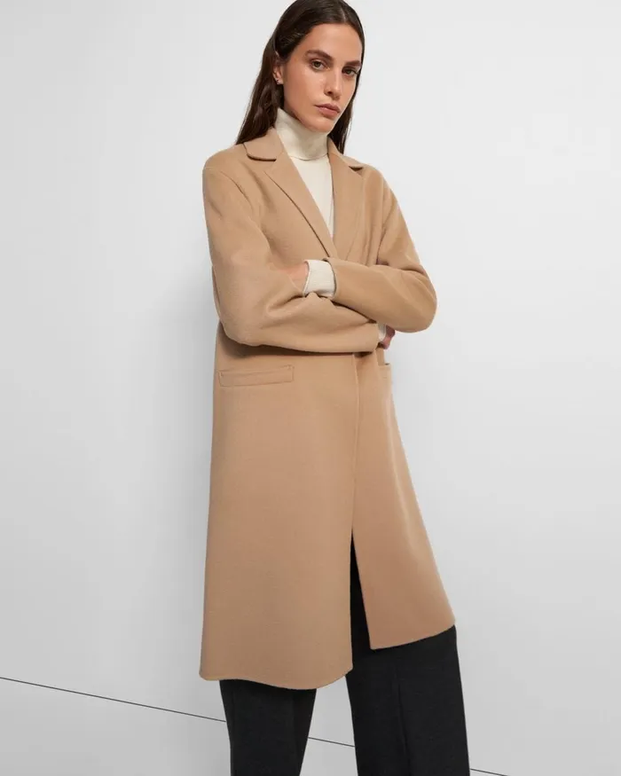 Women Theory Outerwear Overcoat In DoubleFace WoolCashmere Palomino