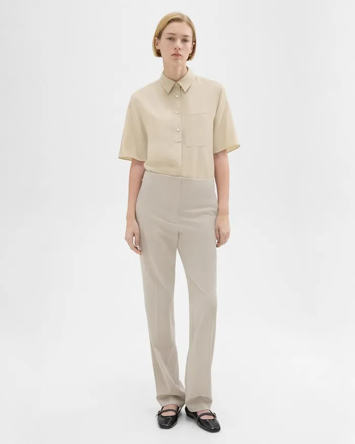 Women Theory Pants Adjustable Wool Gabardine Pant Aged Flax
