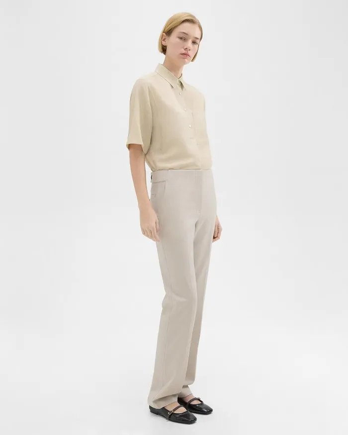 Women Theory Pants Adjustable Wool Gabardine Pant Aged Flax