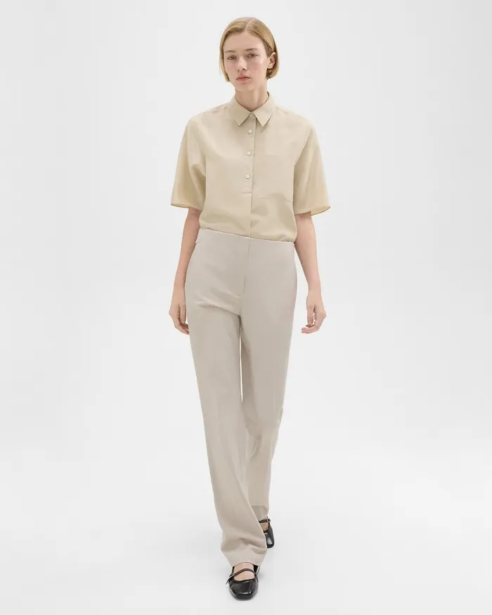 Women Theory Pants Adjustable Wool Gabardine Pant Aged Flax