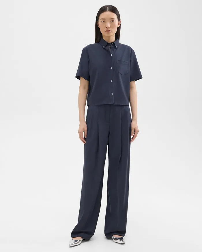Women Theory Pants Double Pleat Pant In Good Wool Nocturne Navy