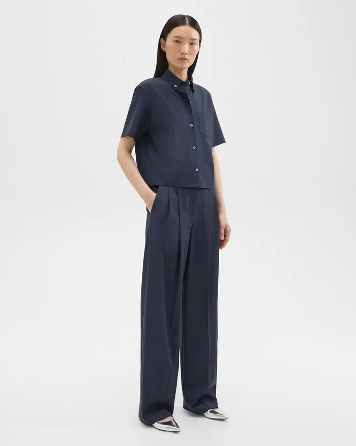 Women Theory Pants Double Pleat Pant In Good Wool Nocturne Navy