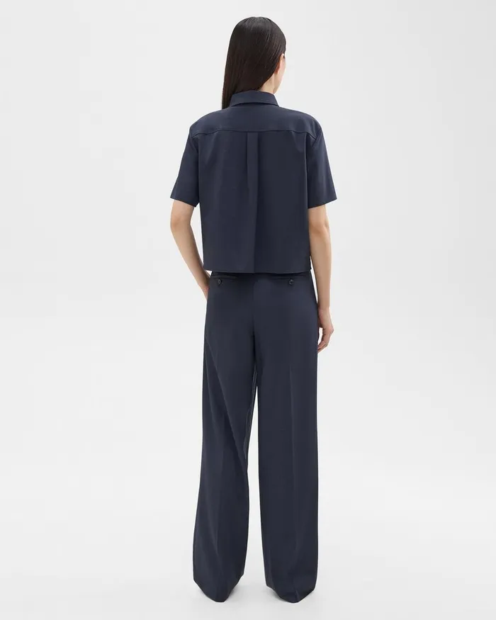 Women Theory Pants Double Pleat Pant In Good Wool Nocturne Navy