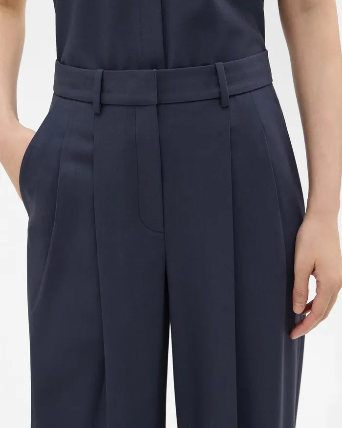 Women Theory Pants Double Pleat Pant In Good Wool Nocturne Navy