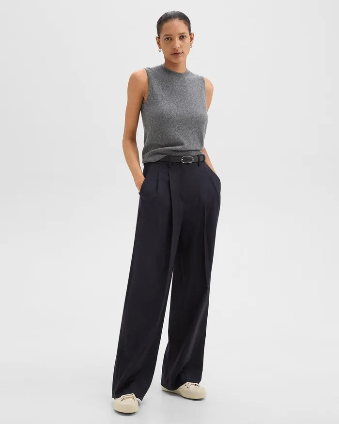 Women Theory Pants Double Pleat Pant In Sleek Flannel Navy
