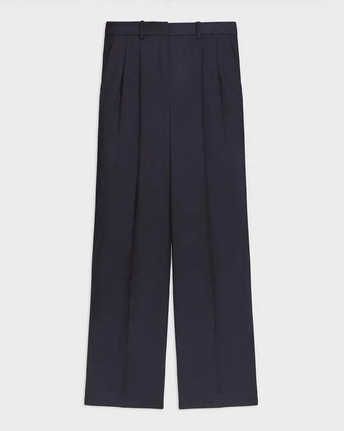 Women Theory Pants Double Pleat Pant In Sleek Flannel Navy