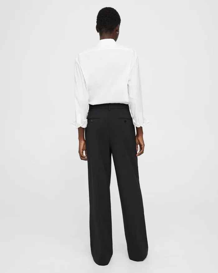 Women Theory Pants Pleated WideLeg Pant In Stretch Wool Black