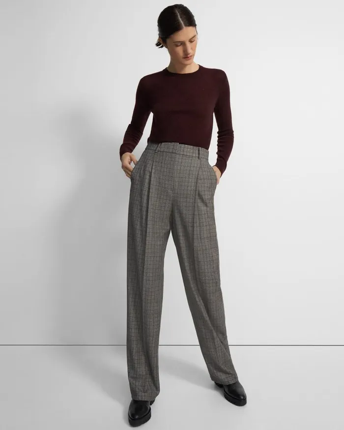 Women Theory Pants Pleated WideLeg Pant In Wool Flannel Multi