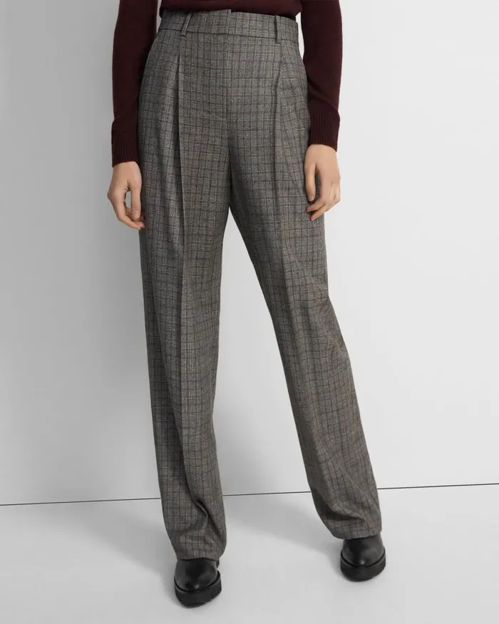 Women Theory Pants Pleated WideLeg Pant In Wool Flannel Multi