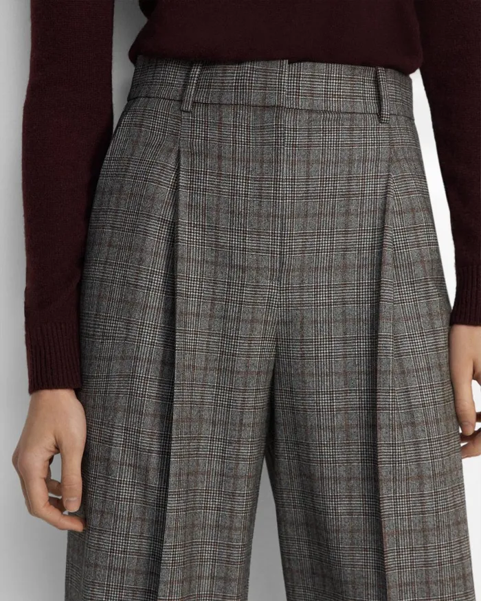 Women Theory Pants Pleated WideLeg Pant In Wool Flannel Multi