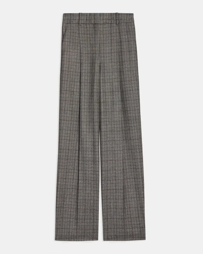Women Theory Pants Pleated WideLeg Pant In Wool Flannel Multi