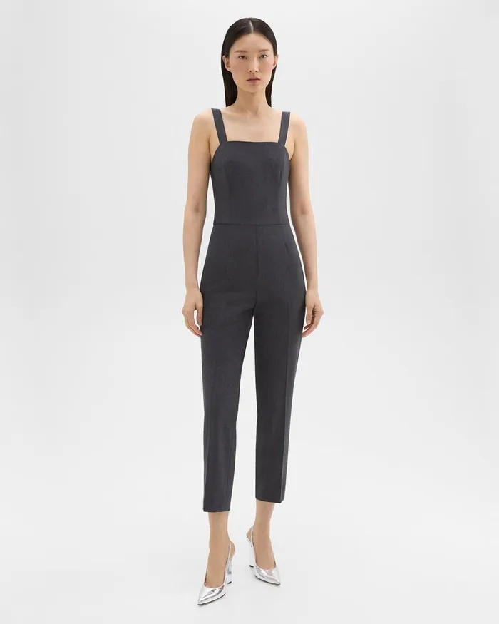 Women Theory Pants Sleeveless Jumpsuit In Good Wool Charcoal Melange