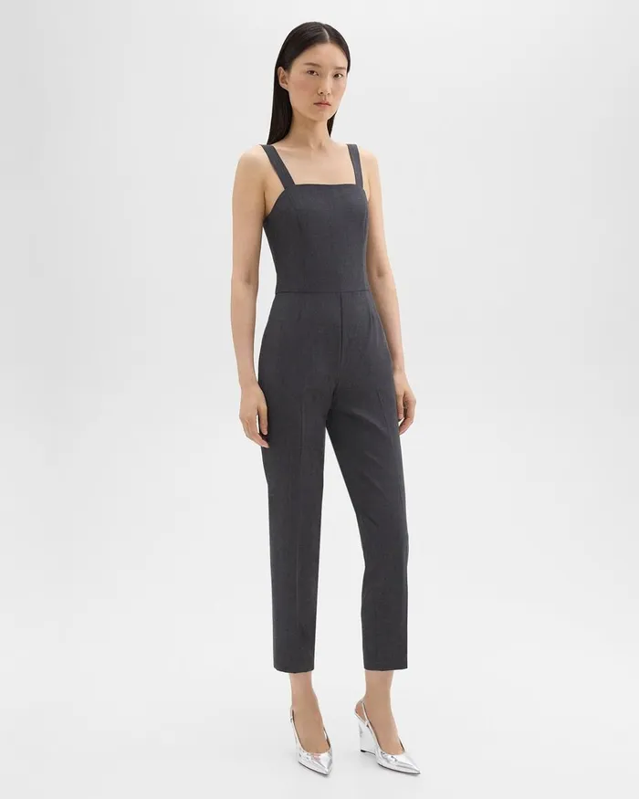 Women Theory Pants Sleeveless Jumpsuit In Good Wool Charcoal Melange