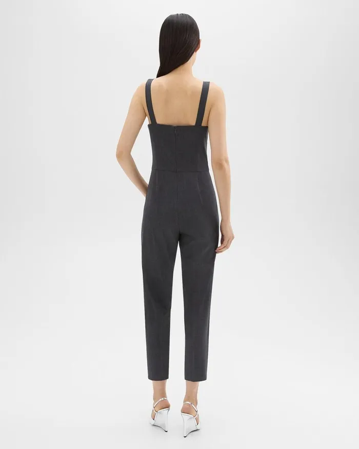 Women Theory Pants Sleeveless Jumpsuit In Good Wool Charcoal Melange