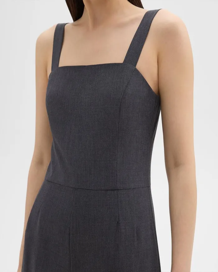 Women Theory Pants Sleeveless Jumpsuit In Good Wool Charcoal Melange