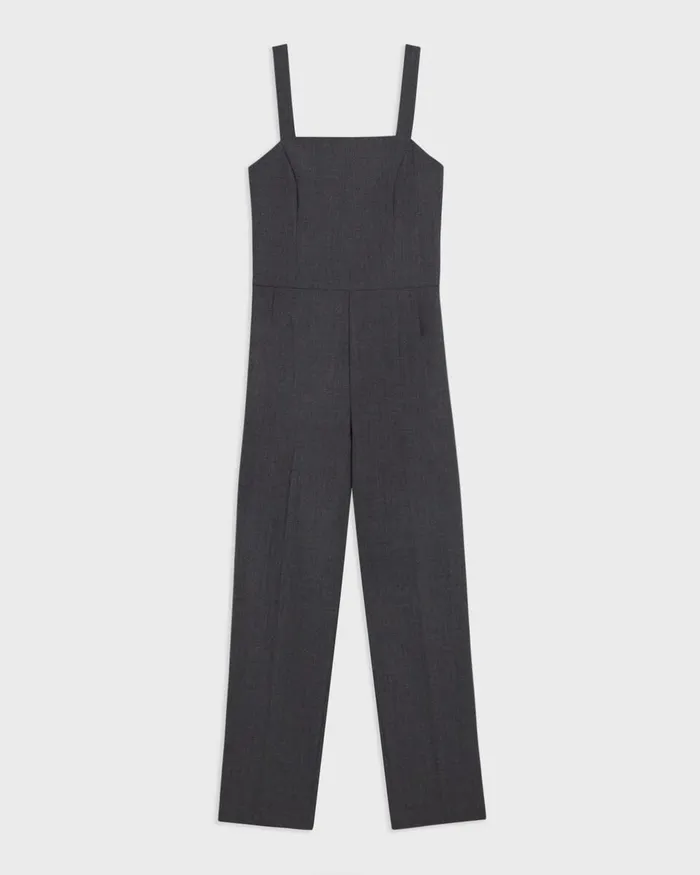 Women Theory Pants Sleeveless Jumpsuit In Good Wool Charcoal Melange