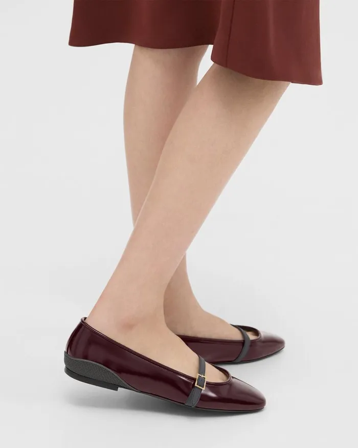 Women Theory Shoes Leather Ballerina Flat Bordeaux