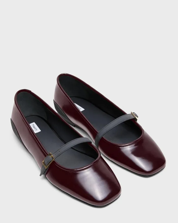 Women Theory Shoes Leather Ballerina Flat Bordeaux