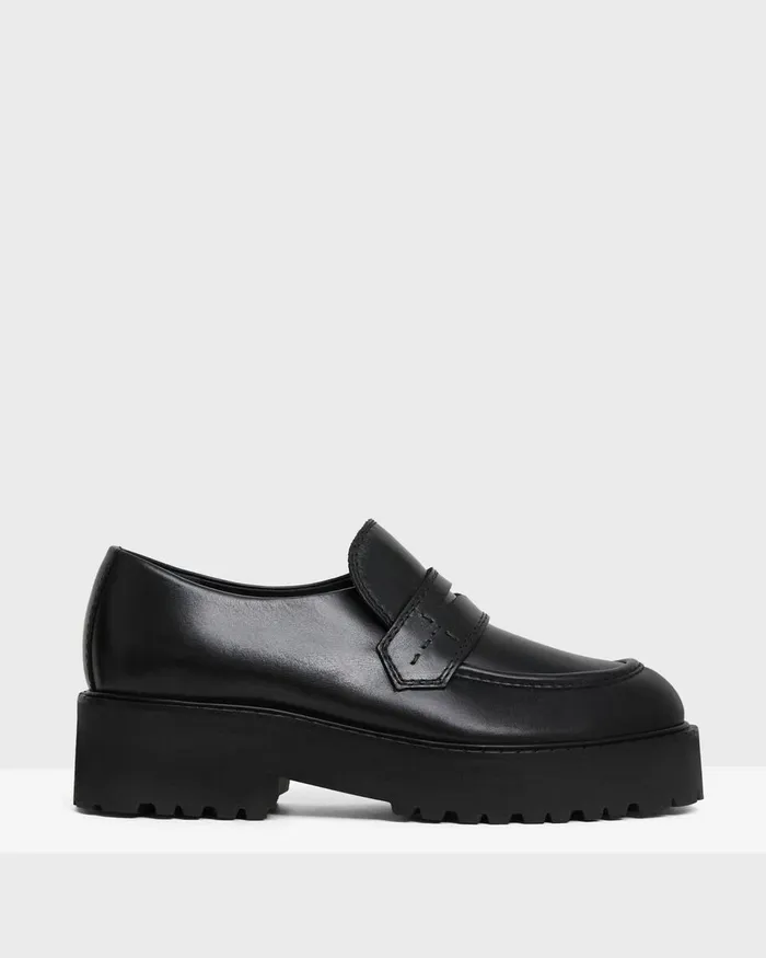 Women Theory Shoes Leather Platform Loafer Black