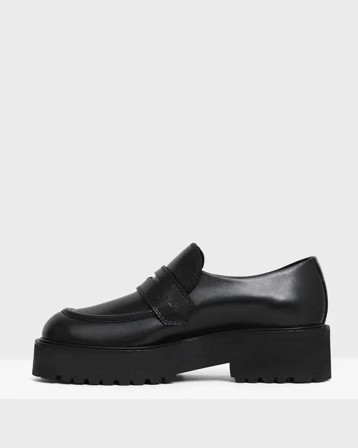 Women Theory Shoes Leather Platform Loafer Black