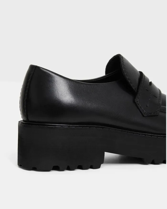 Women Theory Shoes Leather Platform Loafer Black