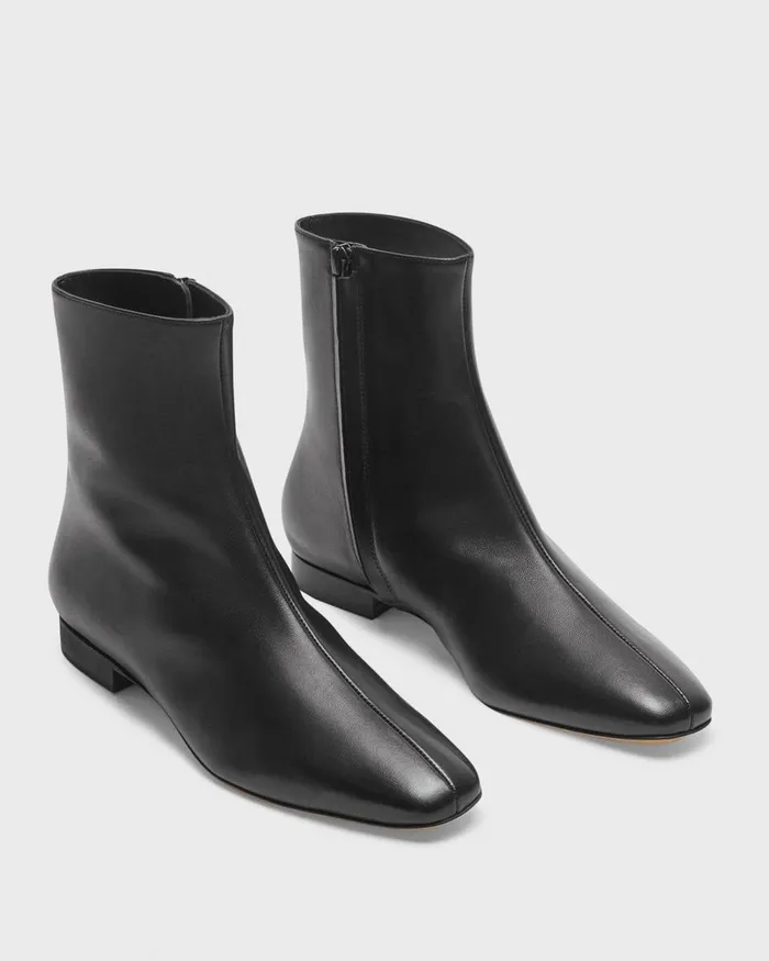 Women Theory Shoes Zip Bootie In Leather Black