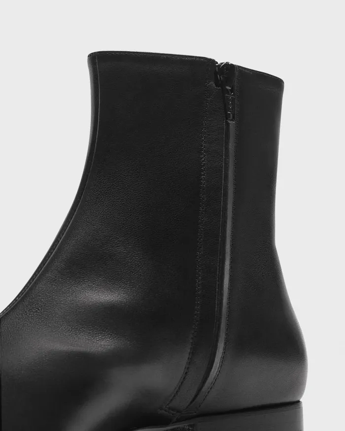 Women Theory Shoes Zip Bootie In Leather Black