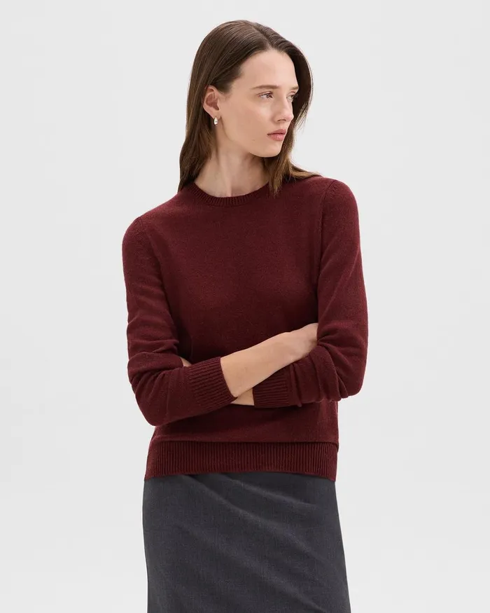 Women Theory Sweaters Cardigans Crewneck Sweater In Feather Cashmere Cordovan