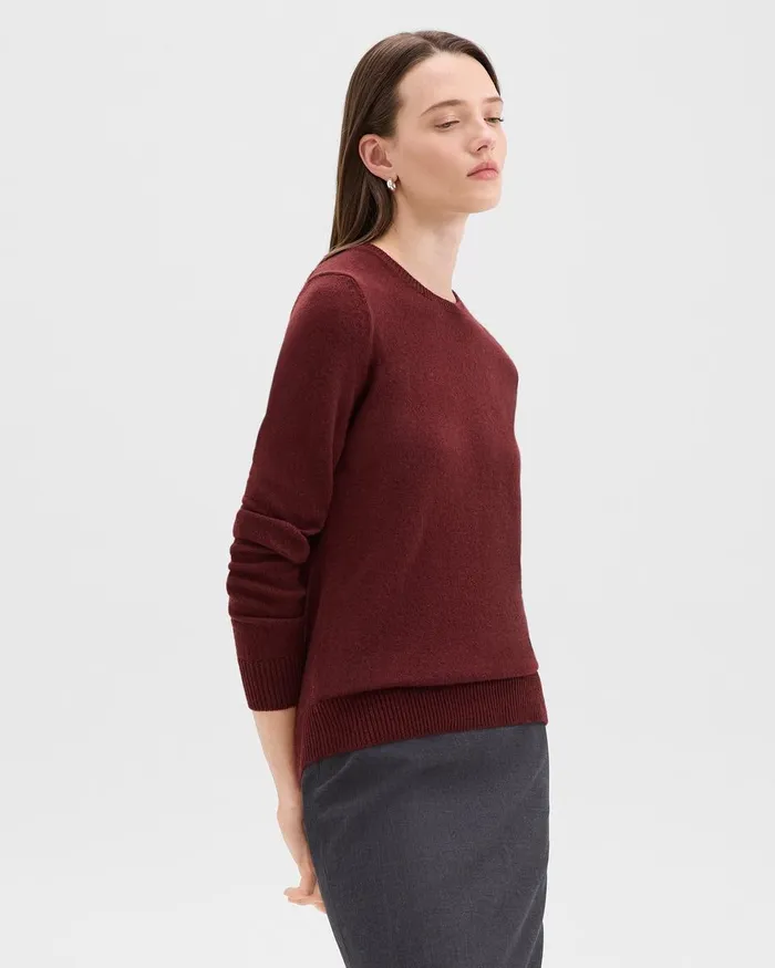 Women Theory Sweaters Cardigans Crewneck Sweater In Feather Cashmere Cordovan