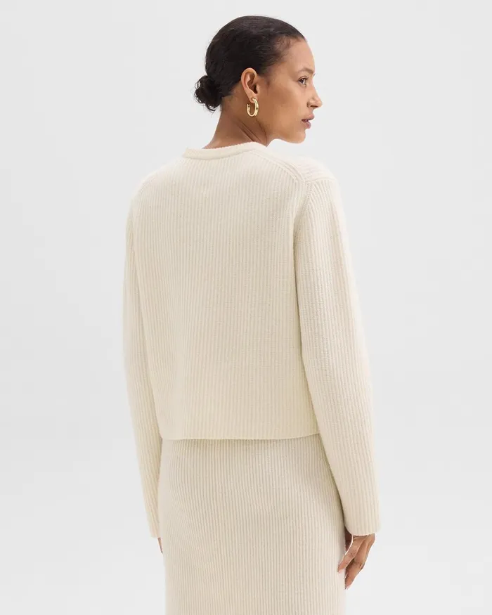 Women Theory Sweaters Cardigans Crewneck Sweater In Felted WoolCashmere Ivory