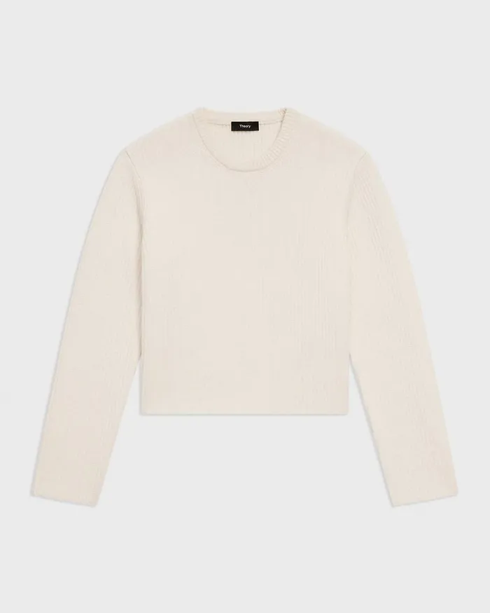 Women Theory Sweaters Cardigans Crewneck Sweater In Felted WoolCashmere Ivory