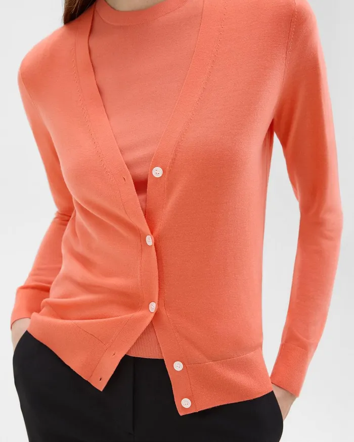 Women Theory Sweaters Cardigans VNeck Cardigan In Regal Wool Bright Coral