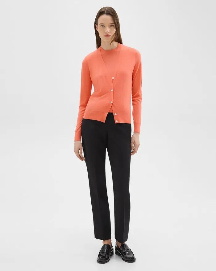 Women Theory Sweaters Cardigans VNeck Cardigan In Regal Wool Bright Coral