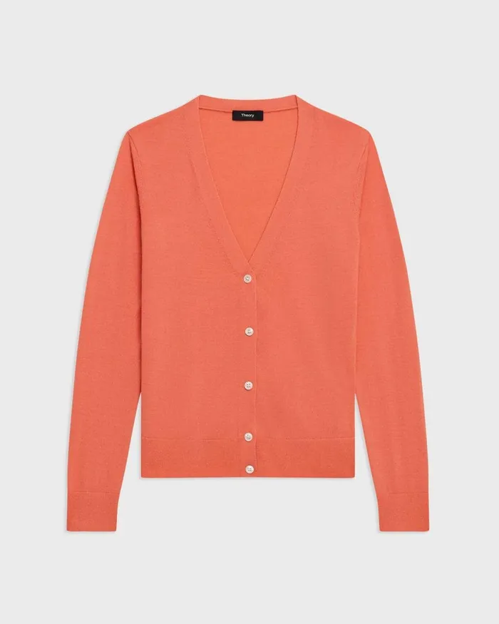 Women Theory Sweaters Cardigans VNeck Cardigan In Regal Wool Bright Coral