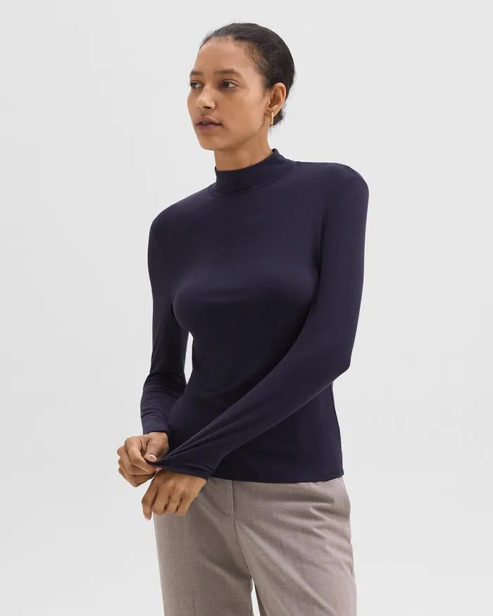 Women Theory TShirts Tank Tops Mock Neck Top In Rib Knit Viscose Deep Navy
