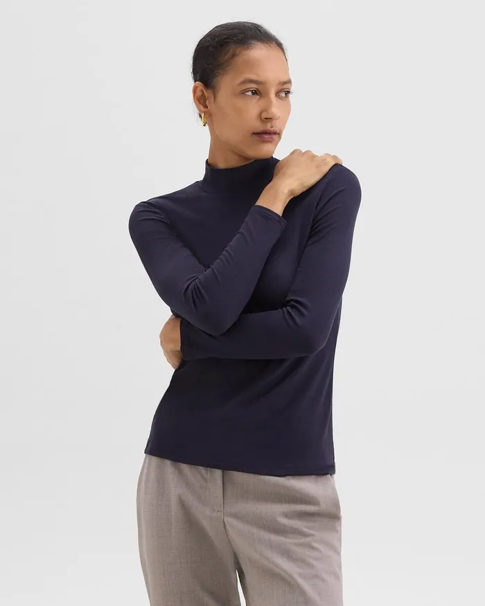 Women Theory TShirts Tank Tops Mock Neck Top In Rib Knit Viscose Deep Navy