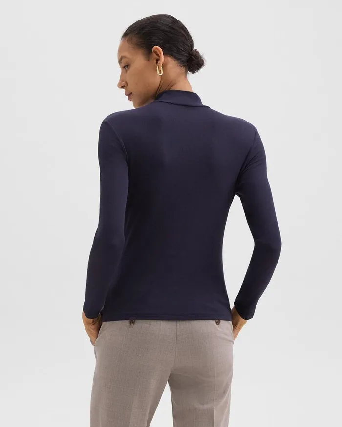 Women Theory TShirts Tank Tops Mock Neck Top In Rib Knit Viscose Deep Navy
