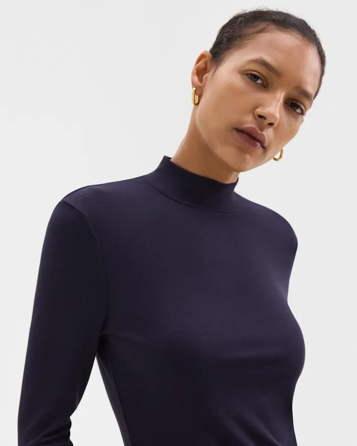 Women Theory TShirts Tank Tops Mock Neck Top In Rib Knit Viscose Deep Navy