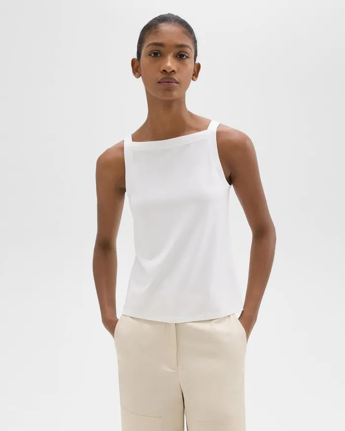Women Theory TShirts Tank Tops Square Neck Tank In Interlock Knit White