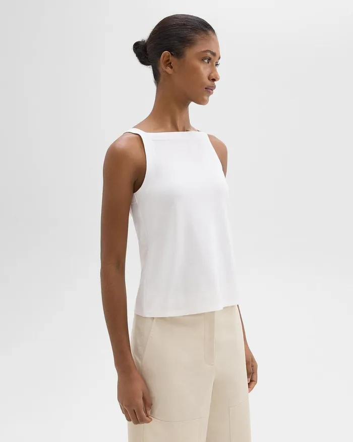 Women Theory TShirts Tank Tops Square Neck Tank In Interlock Knit White