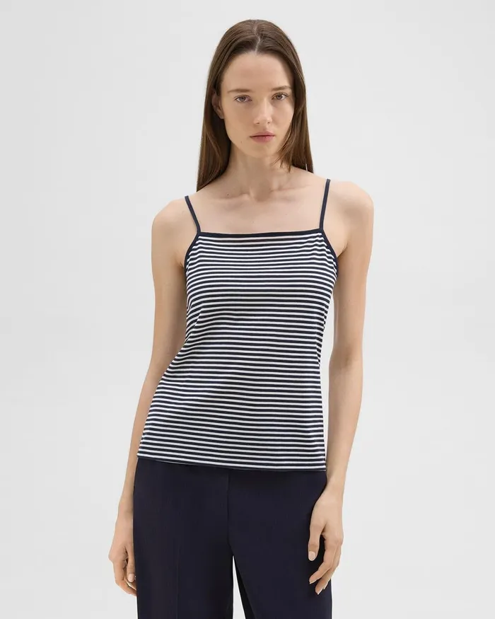 Women Theory TShirts Tank Tops Square Neck Tank In Striped Pima Cotton Navywhite