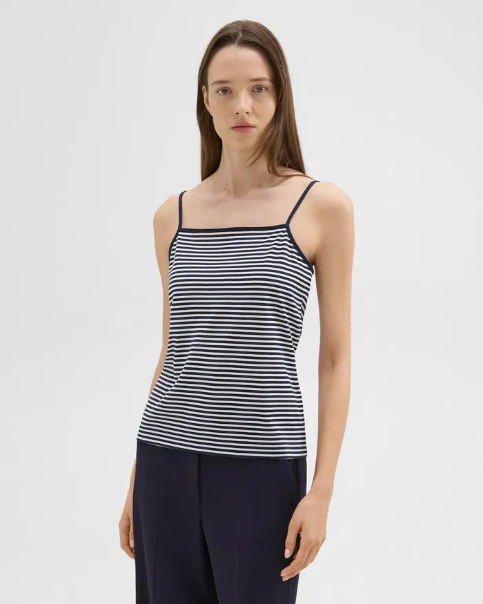 Women Theory TShirts Tank Tops Square Neck Tank In Striped Pima Cotton Navywhite