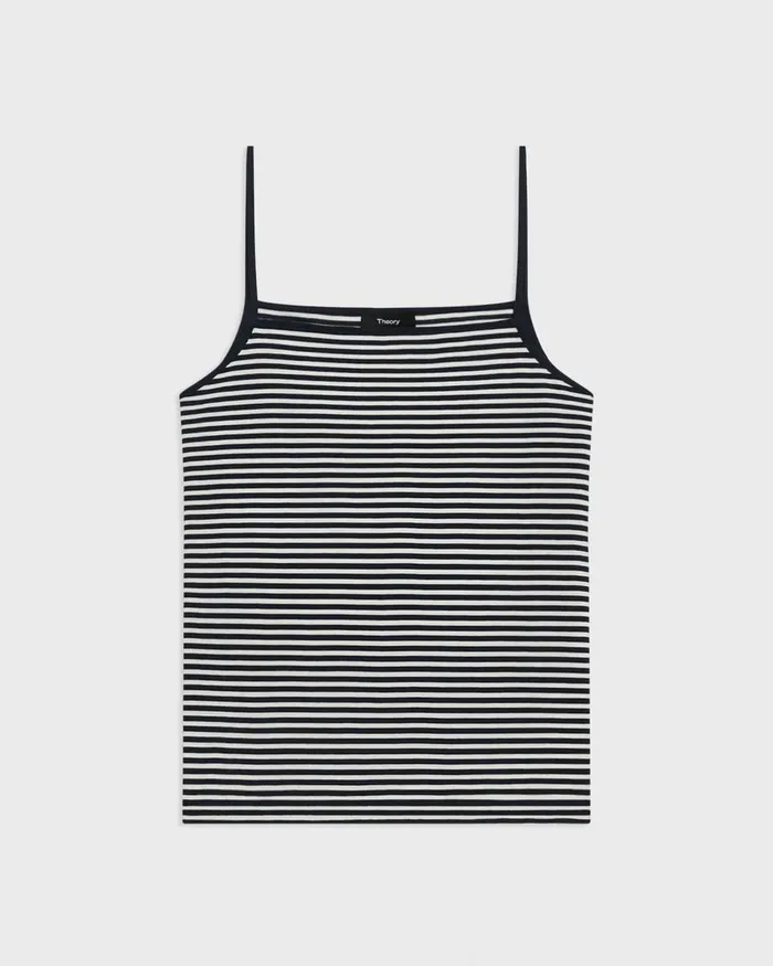 Women Theory TShirts Tank Tops Square Neck Tank In Striped Pima Cotton Navywhite