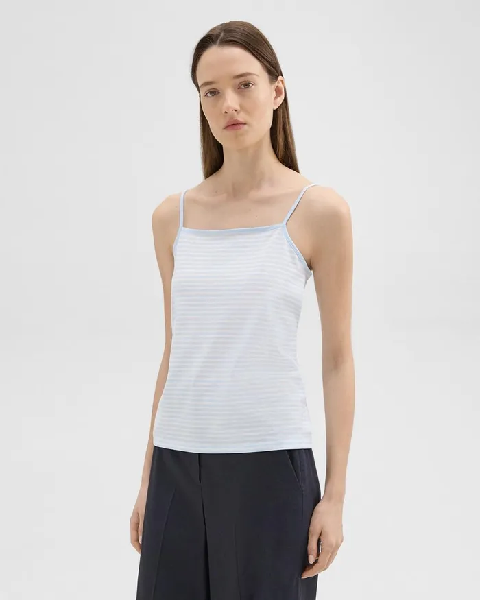Women Theory TShirts Tank Tops Square Neck Tank In Striped Pima Cotton Skylightwhite