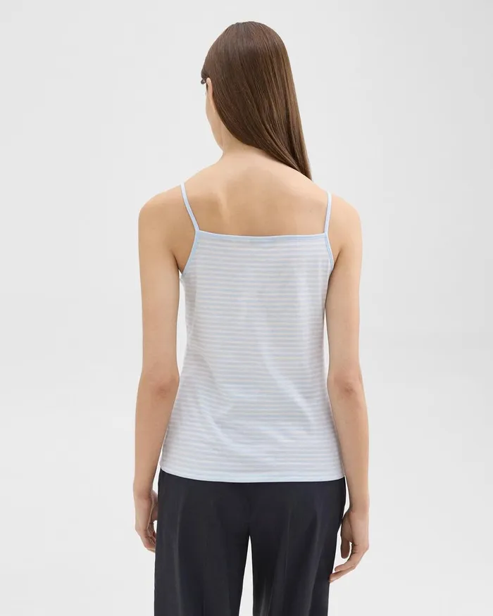Women Theory TShirts Tank Tops Square Neck Tank In Striped Pima Cotton Skylightwhite
