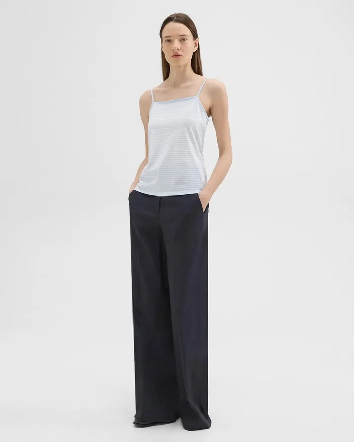 Women Theory TShirts Tank Tops Square Neck Tank In Striped Pima Cotton Skylightwhite